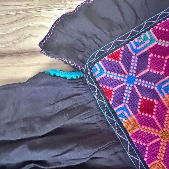 MEXICO ARTE Y MODA | Star Rayon Tunic Dress Navy Pink Purple Rainbow | Small - Picture 4 of 4